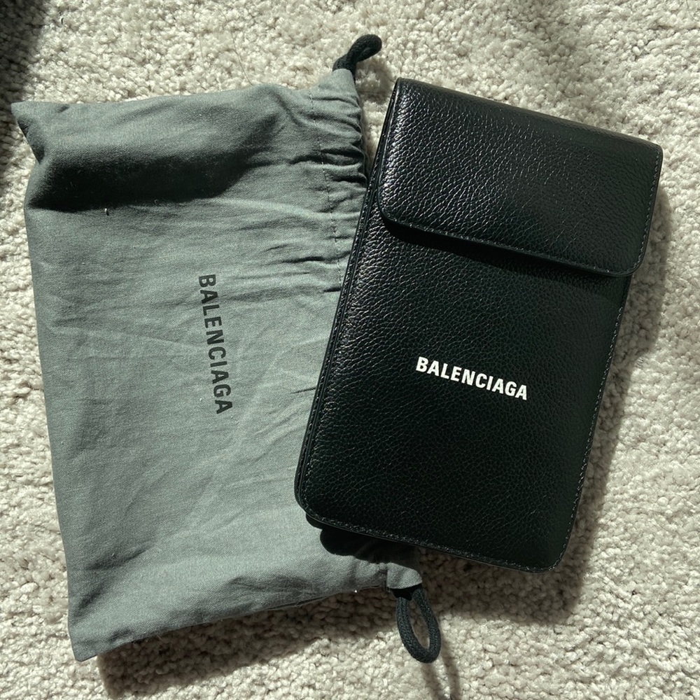 Balenciaga cash phone and card holder leather
